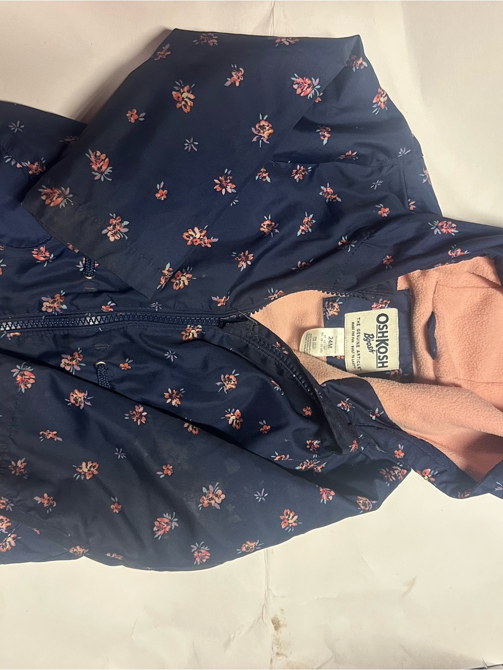 OshKosh B'gosh Navy‎ Floral Hooded Jacket with Pink Lining